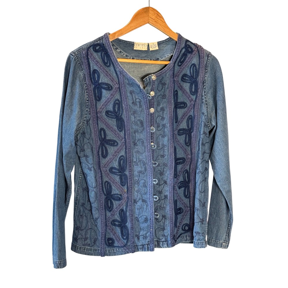 More by Lata Vintage Denim Blouse Women's Medium Blue Embroidered Button Boho